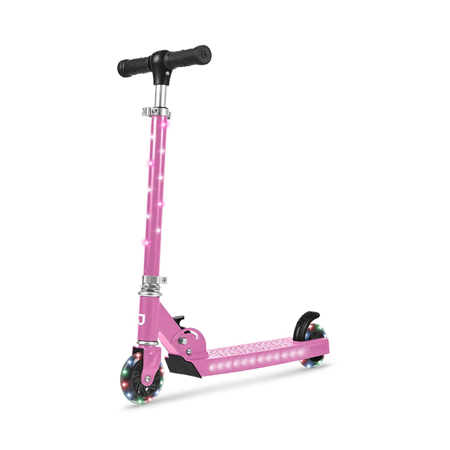 Jetson Jupiter Kids 2-Wheel Light-Up Kick Scooter, LED Lights on Handlebar, Stem, Wheels & Deck, Adjustable Handlebar, Rear Brake, Easy-Folding Mechanism, Ages 5+
