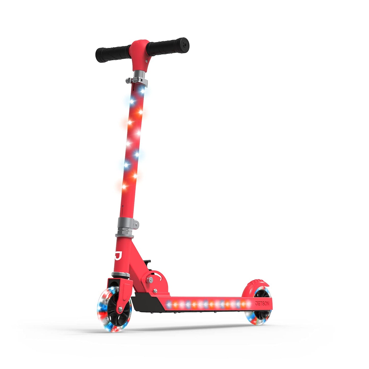 Jetson Jupiter Kids 2-Wheel Light-Up Kick Scooter, LED Lights on Handlebar, Stem, Wheels & Deck, Adjustable Handlebar, Rear Brake, Easy-Folding Mechanism, Ages 5+