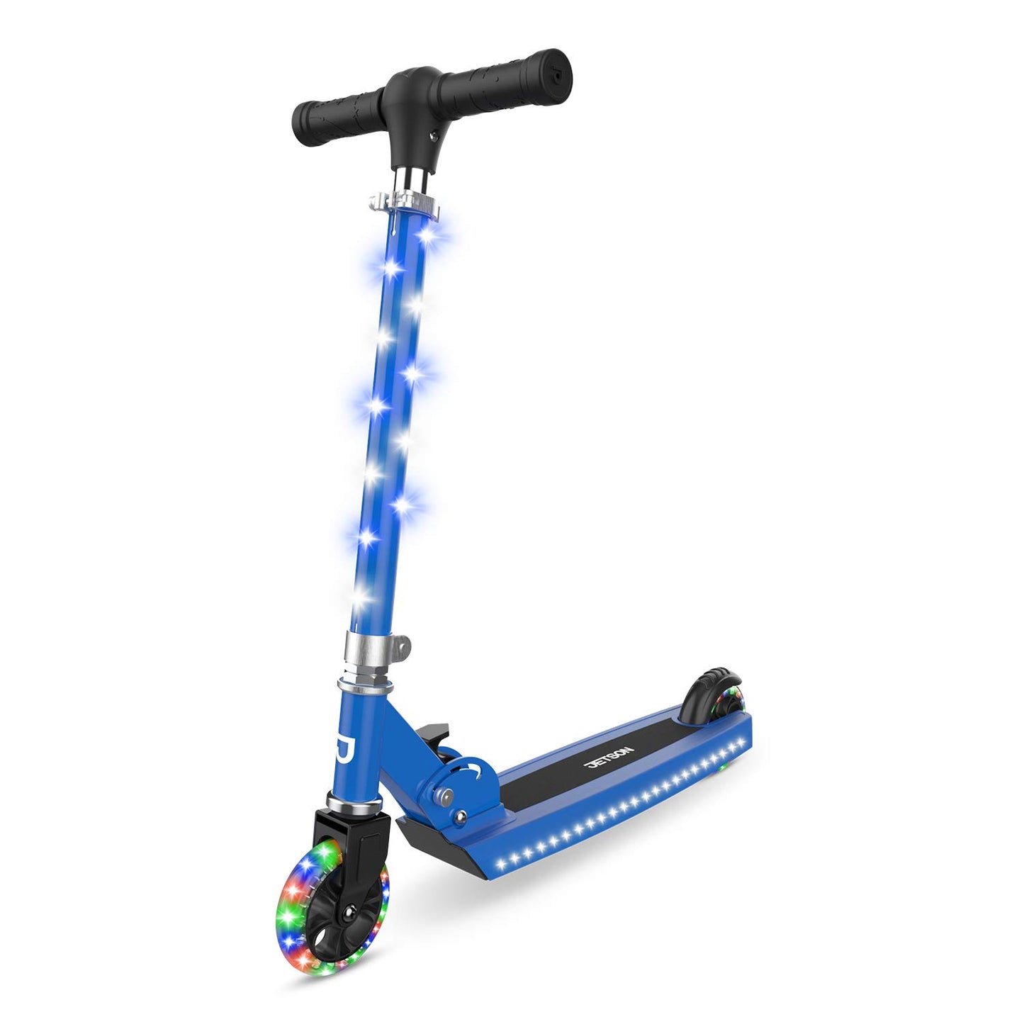 Jetson Jupiter Kids 2-Wheel Light-Up Kick Scooter, LED Lights on Handlebar, Stem, Wheels & Deck, Adjustable Handlebar, Rear Brake, Easy-Folding Mechanism, Ages 5+